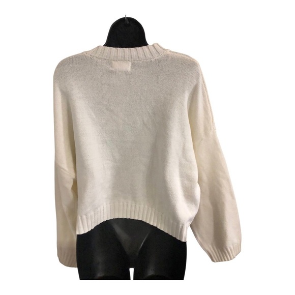 Jessica Simpson cream pink tufted embroidered heart No Thanks sweater size M - Picture 8 of 12